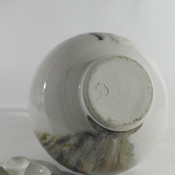 Studio Pottery Bamboo Handle RaKu Stoneware Teapot Signed - Picture 6 of 11